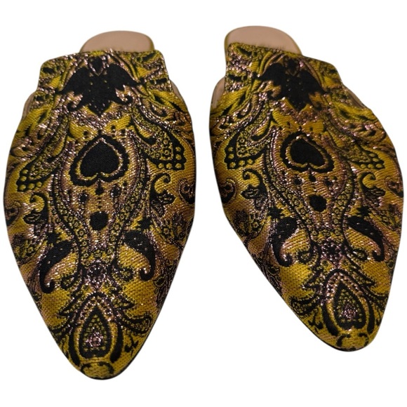 J. Crew Marina Marigold/Black Brocade Pointed Toe Flat Mules - Picture 4 of 11
